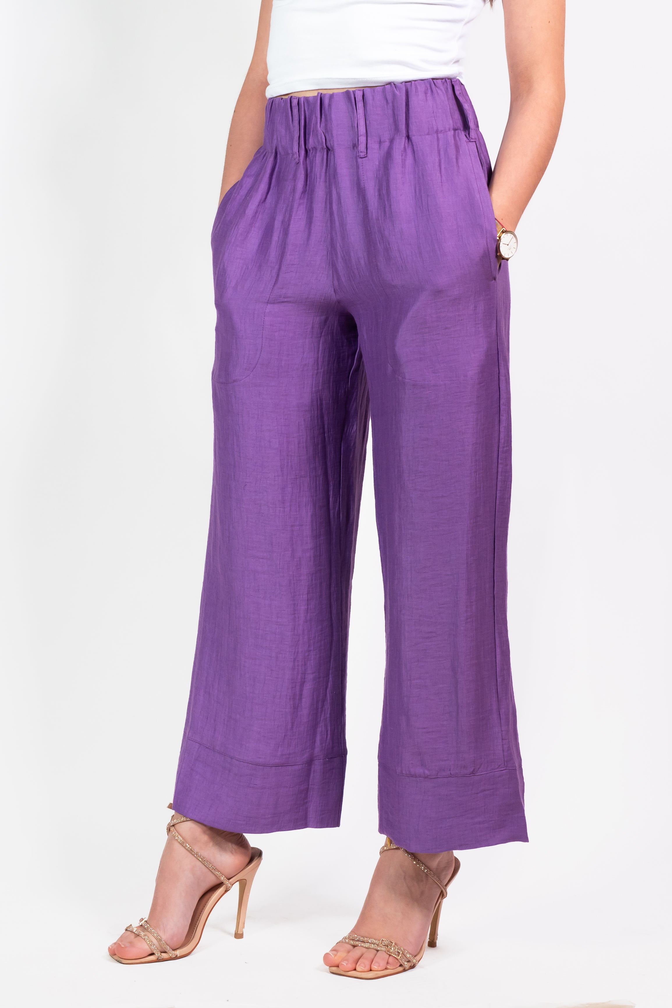 Pantalone cropped chambray washed